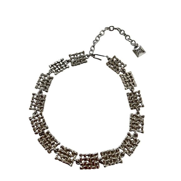 Vintage Choker Necklace 12-15" Pierced Silvertone Geometric Links - Picture 6 of 6